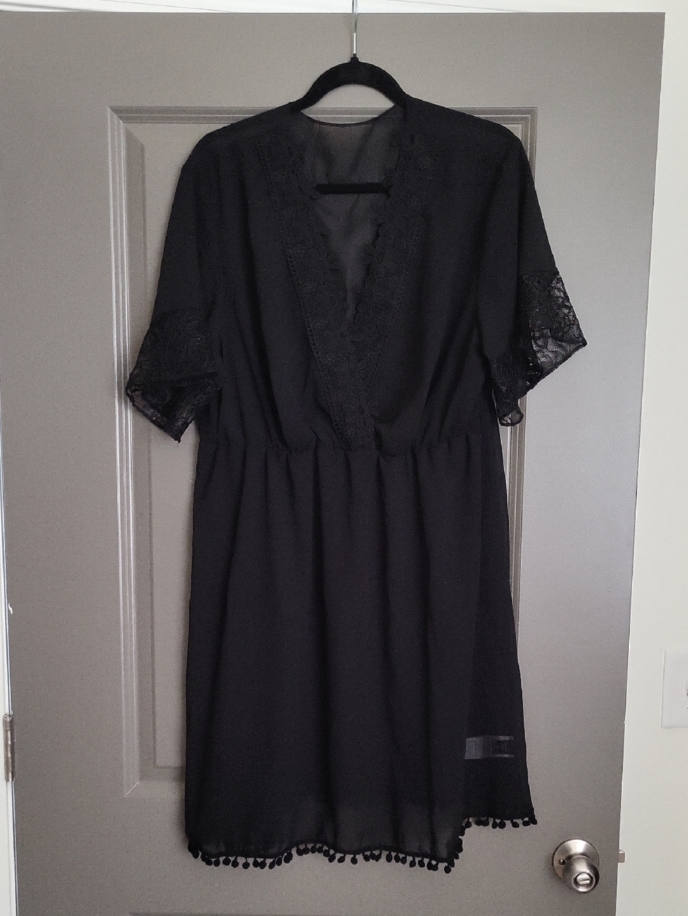 Black Lace Trim V-Neck Cover-up